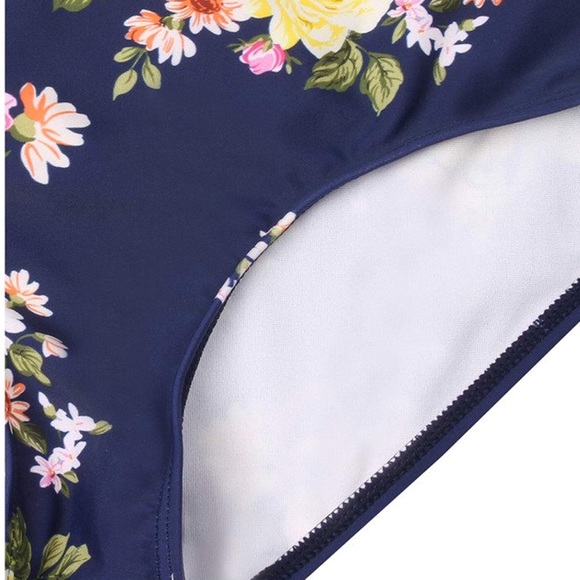 Flattering retro vintage style blue floral bikini 12-14 halter top high waist - Picture 6 of 8